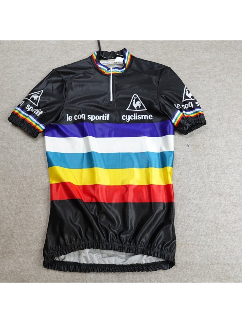 Le Coq Sportif Cycling Jersey Medium Black 1/4 Zip Italy Old Stock NEW Vintage